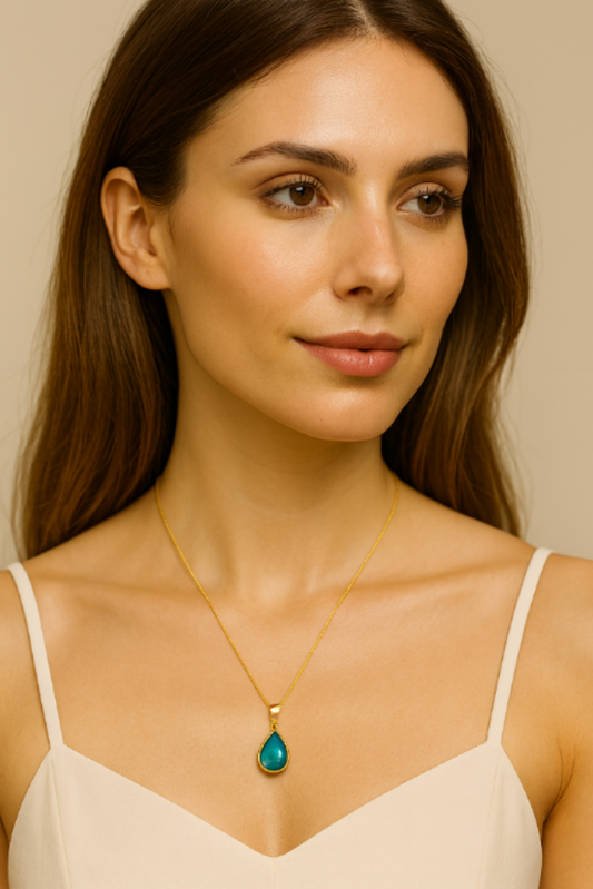 Golden Ocean Tear Pendant Necklace