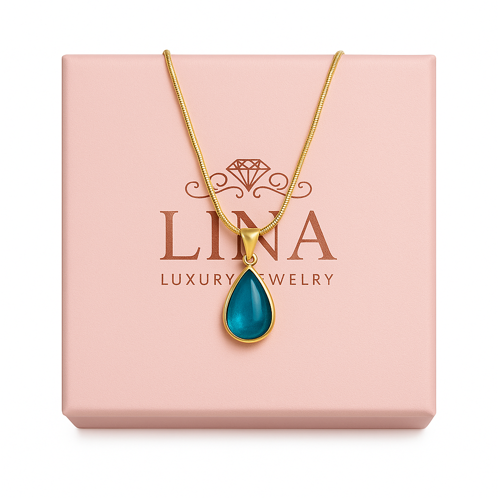 Golden Ocean Tear Pendant Necklace