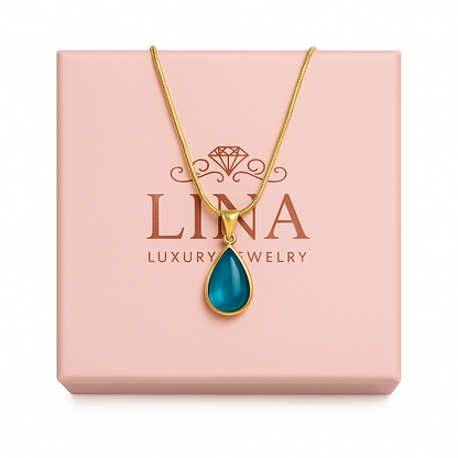 Golden Ocean Tear Pendant Necklace