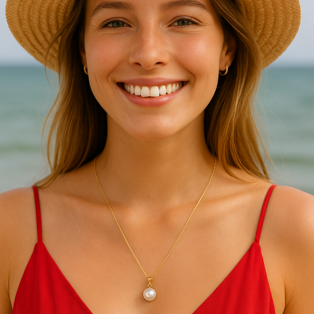 Golden Classic Pearl Pendant Necklace