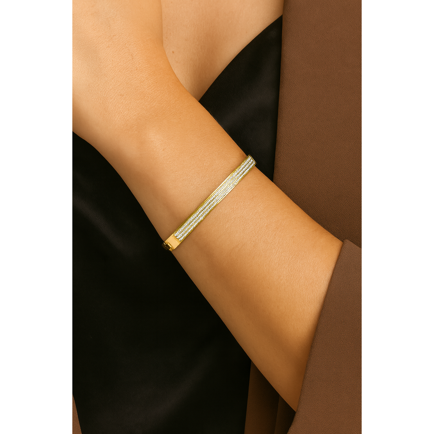 Golden Grace Bangle – Triple Sparkle Edition