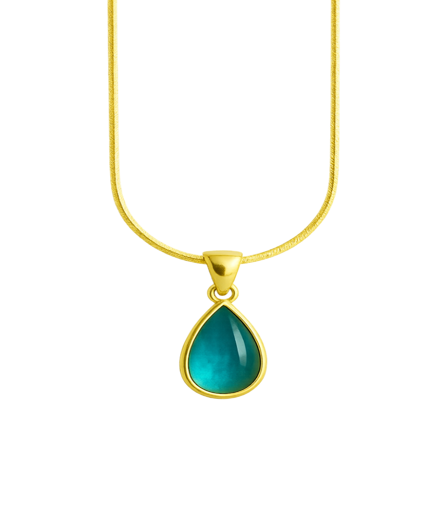 Golden Ocean Tear Pendant Necklace